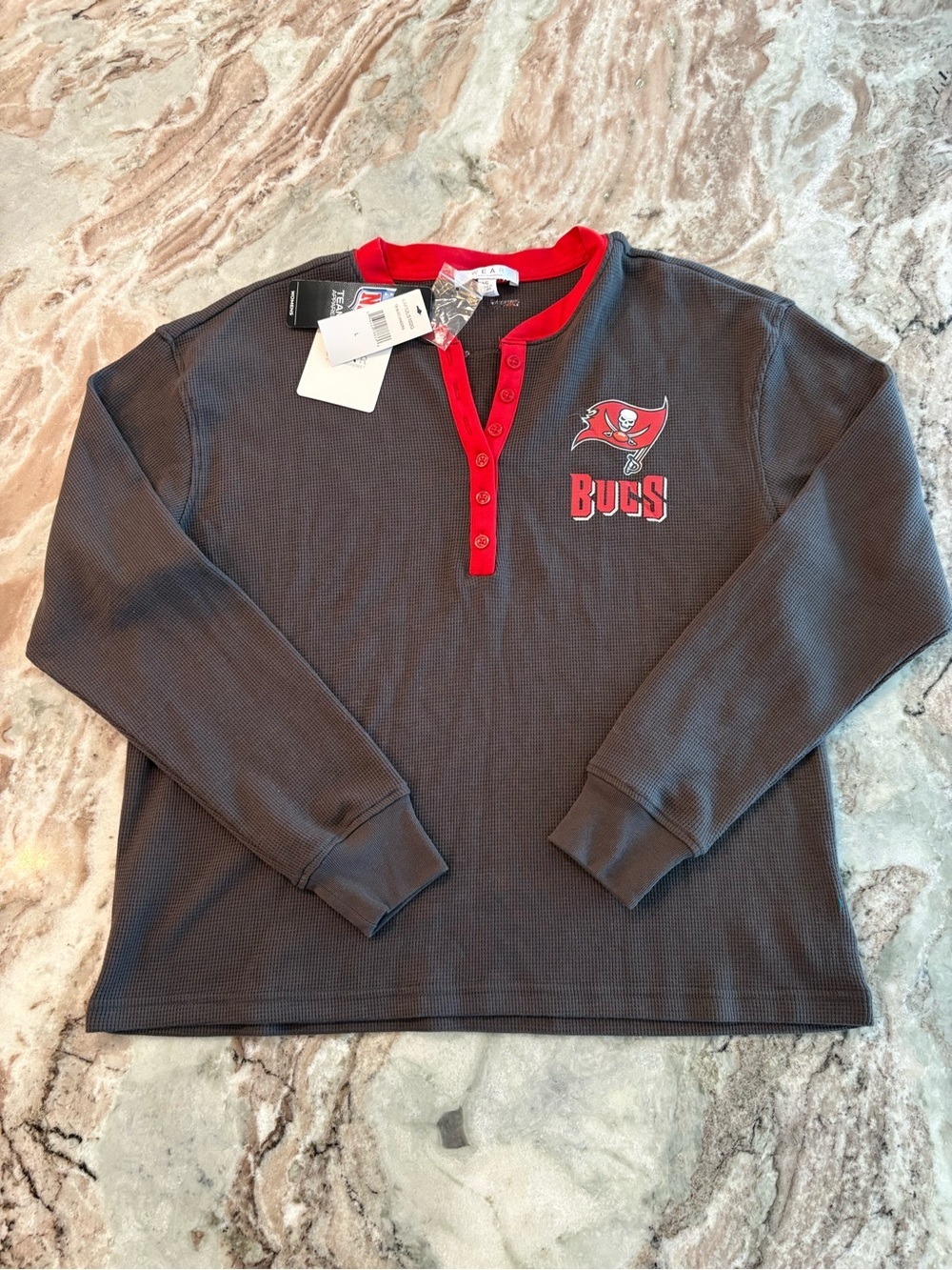 Tampa Bay Buccaneers Womens Long Sleeve Henley Waffle Thermal Long Sleeve Large